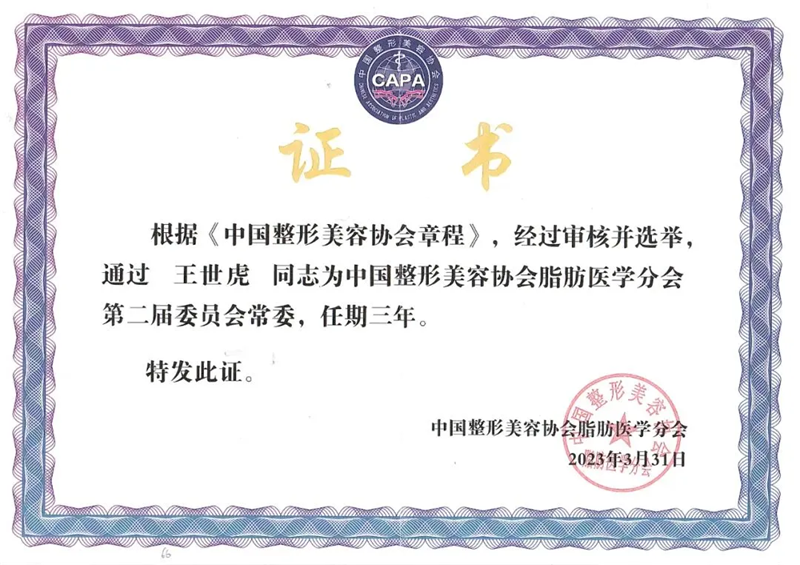 王世虎教授常委证书